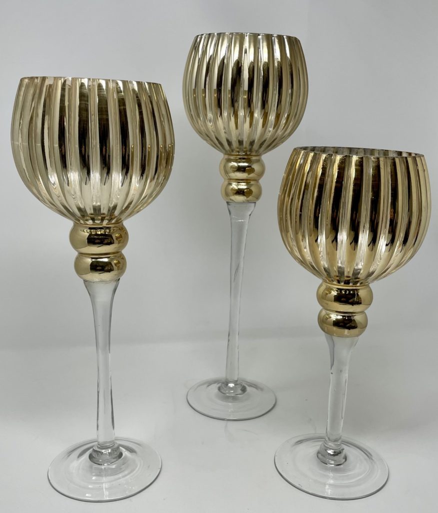 Gold Mercury Glass Long Stem Votive Holders The Crystal Bell Rentals